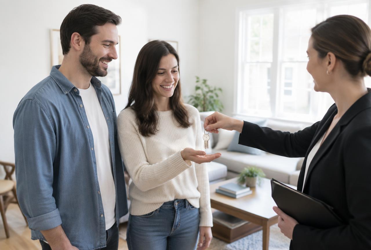Buyers receiving keys to a new home